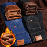 JEANSWEST 真维斯 牛仔裤男秋冬季加绒款宽松直筒男士弹力长裤子加绒加厚休闲男裤