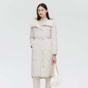 波司登女轻商务风鹅绒羽绒服时尚气质翻领腰带修身奥莱