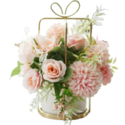 爱已装糖仿真花假花摆件塑料花玫瑰花金属陶瓷花瓶客厅摆件餐桌花摆花粉色