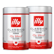 意利（illy）咖啡粉深度意式浓缩无糖黑咖啡美式滴滤手冲阿拉比卡豆特浓咖啡 中度烘培咖啡粉250g*2罐