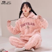 汀伊兰 品牌加厚提花绒秋冬爆款睡衣女保暖简约外穿家居服套装宽松