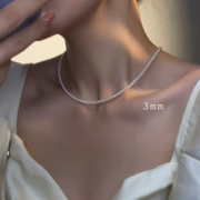 施家极细2mm珍珠项链银女轻奢小众淡水baby小米粒锁骨颈链