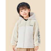 A21童装新品棉服可爱女童梭织宽松连帽长袖开胸夹棉外套F414414003 白卡其 160/76
