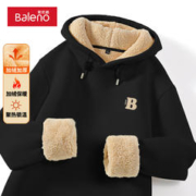 Baleno 班尼路 卫衣加绒男女同款上衣潮流美式印花连帽卫衣抗寒保暖冬季加厚外套