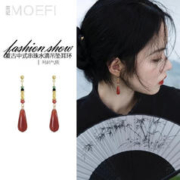 MOEFI 茉妃 珠宝 新中式水滴吊坠耳环耳饰 红色串珠流苏长款耳钉