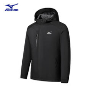Mizuno 美津浓 户外夹克风衣男女同款加绒连帽防风防水秋季款梭织外套 黑色 S