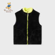 Classic Teddy精典泰迪男童马甲加绒儿童无袖上衣中大童装冬季开衫衣服冬款新款 黑色 120