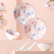 共禾京品 和风樱花釉下彩碗碟16件套