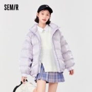 Semir 森马 羽绒服女冬新款立领亮面白鸭绒厚外套oversize刺绣面包服