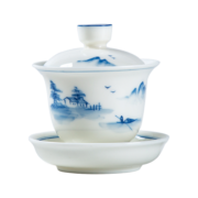 金镶玉 盖碗茶具 青花三才大号泡茶碗陶瓷白瓷手绘礼盒 迎客松盖碗