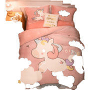 轩蓝仕（Xanlenssi）全画幅加厚加密立体雕花雪花绒保暖四件套 加绒床品 冬季保暖套件 好运鸭-LM 床单款1.8米床(被套200*230cm)