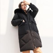 冰洁BENGEN 简约时尚百搭外套女防风保暖狐狸毛领中长款羽绒服