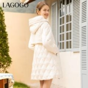 La·go·go 拉谷谷 Lagogo2021新款连帽抽绳拉链口袋羽绒服女KCYY35XC66