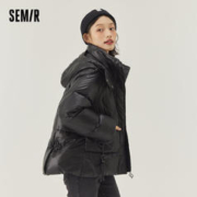 Semir 森马 羽绒服女冬季短款小个子不臃肿中国结宽松黑色加厚面包服外套