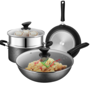 炊大皇（COOKER KING）星空麦饭石色锅具套装 不粘锅 炒锅煎锅汤蒸锅 电磁炉通用 B50052