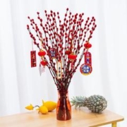 途程 家庭清洁湿巾银柳干花摆件红色年宵花卉室内装饰 红色45cm20支 +花瓶+挂饰