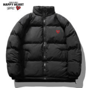 CHARLES JANG'S HAPPY HEART 查尔斯桃心 冬季学生潮流加厚立领保暖宽松基础款简约面包服棉服外套男女同款 黑色 2XL