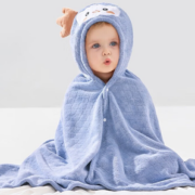 PLUS会员！OUYUN 欧孕 婴幼儿带帽浴巾 佩企鹅 135cmx65cm