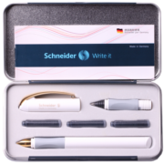 施耐德（Schneider）钢笔成人学生用练字套装双笔头钢笔+走珠笔德国进口两用签字笔金色年华白色167802