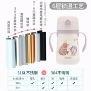 膳魔师儿童水杯学生吸管杯不锈钢保温杯幼儿园宝宝便携杯男女礼物饮水杯 【2套吸管】热带雨林 棕熊 305ml