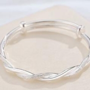 顺庆银楼 扭纹足银手镯 5.5cm 25g