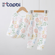 TOPBI淘帝 儿童秋冬纯棉长袖秋衣套装 白动物派对 140码(建议身高120-130cm)*2套