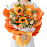 馨长存鲜花速递玫瑰花向日葵花束送女友生日表白礼物全国同城配送 3朵向日葵香槟玫瑰混搭花束