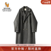 限移动端：William fox&sons &重磅850初剪羊毛长绒质感双面呢面料宽松复古过膝长款双排扣大衣 雪花灰 175/L