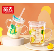 毓欣锦牛奶杯带刻度早餐喝奶杯微波炉可加热玻璃耐热儿童冲泡奶粉杯 黄色
