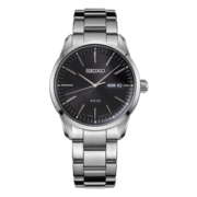 精工（SEIKO）手表 商务腕表黑盘钢带太阳能光能表男表SNE527P1 生日礼物