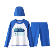 安奈儿童装男童女童分体泳衣套装2023年夏装新款度假印花弹力泳帽两件套 天霁蓝 130cm