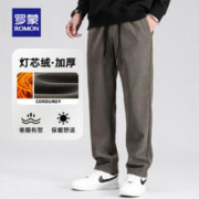 ROMON 罗蒙 灯芯绒休闲裤男2023秋季加绒加厚抽绳腰时尚百搭直筒长裤男 3K147A30卡其【加厚款