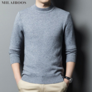 MILAIBOOS男秋冬季羊毛衫男中年半高领品牌商务休闲爸爸装纯色保暖高档毛衣 卡其 M(适合95-115斤）