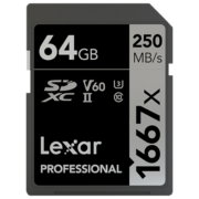 Lexar雷克沙SD卡相机内存卡V60 UHS-II高速单反相机存储大卡sd卡 64G 1667x 读250MB 写120MB