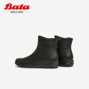 Bata 拔佳 时装靴女2023冬季新款百搭软底牛皮弹力通勤短筒靴AWM62DD3