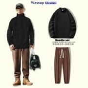 WASSUP UOSNE 卫衣套装 双面绒卫衣+抓绒卫裤潮一套