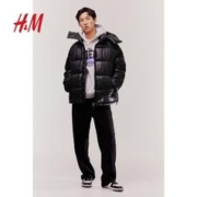 H&M 男装棉服保暖休闲舒适大阔版棉夹克1196497 黑色 165/84A