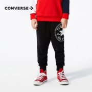Converse 匡威儿童男女童裤子春季新款经典logo修身卫裤中大童针织运动裤 正黑色-秋季 120(6)cm