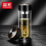 富光玻璃杯 格调系列双层玻璃杯水杯 男女便携玻璃杯子泡茶杯 带茶隔玻璃茶杯 黑色 500ml