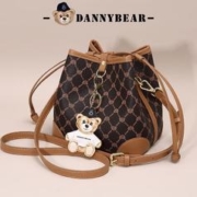 DANNY BEAR 丹尼熊 女式单肩斜挎包老花水桶包 咖啡配棕色
