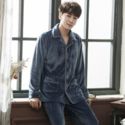顶瓜瓜 男士法兰绒家居服套装 98185 蓝色 L
