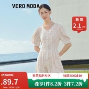 VEROMODA 女装新闪光系列柔美碎花V领泡泡袖连衣裙女|32217B038 A10奶白 155/76A/XS