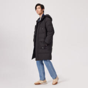 Levi's 李维斯 2023秋季男士中长款羽绒服黑色显瘦保暖厚外套潮流休闲百搭 黑色