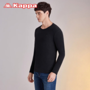KAPPA卡帕男士保暖内衣秋冬新款舒适亲肤圆领打底衫简约修身内搭上衣男 黑色 L