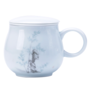 逸品春秋瓷陶瓷泡茶杯办公室带盖过滤茶杯马克杯家用水杯纪念礼品定制 苹果杯（竹）