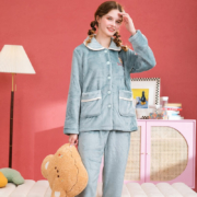 芬腾 珊瑚绒睡衣 加厚家居服装 灰绿