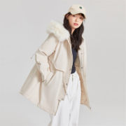 概率券：SNOWFLYING 雪中飞 新款大毛领中长款羽绒服 浅卡其 155