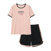芬腾 睡衣女23年夏季纯棉新品刺绣休闲印花圆领套头家居服 萌粉 L