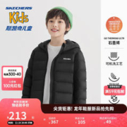 SKECHERS 斯凯奇 儿童童装羽绒服春男女大童连帽短款保暖外套 L422K138 0018碳黑 150