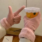 可用签到红包 麂皮绒五指卡通可触屏手套